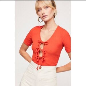 Free People Orange Lace-Up Blouse